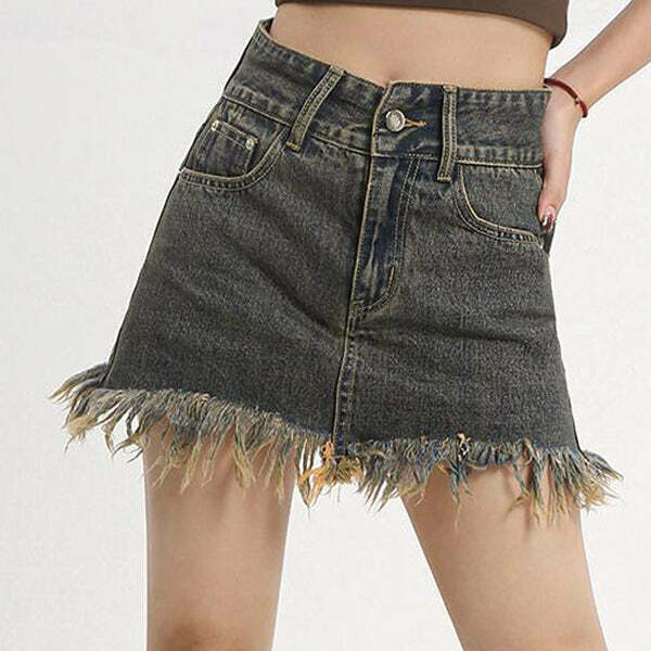 Y2K Fairy Grunge Denim Skirt - 90s Retro Summer Outfit, Pastel Goth, Y2K Fashion