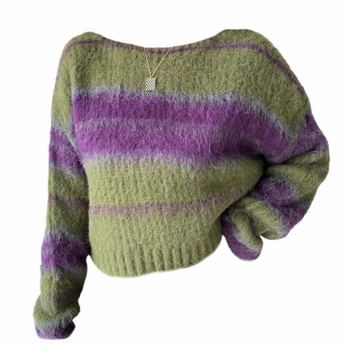 Y2K Fairy Grunge Striped Sweater - Retro 90s Fashion, Summer Y2K Outfits, Past