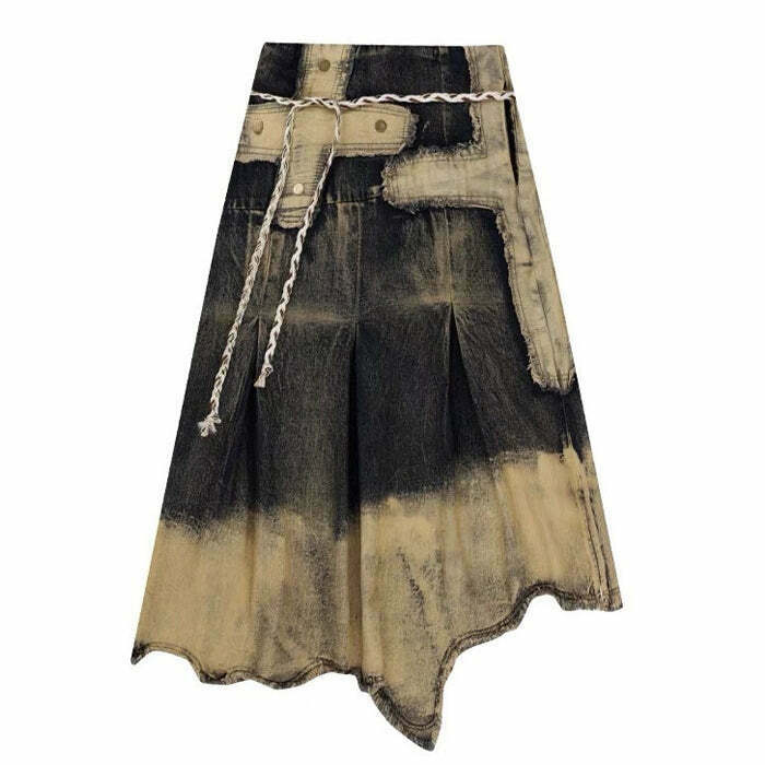 Y2K Fairy Grunge Washed Long Denim Skirt - Retro 90s Summer Outfit, Pastel Goth Style