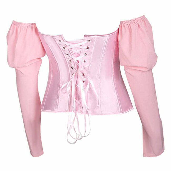 Y2K Fairycore Long Sleeve Corset Top - 90s Grunge, Retro, Pastel Goth, Summer Y