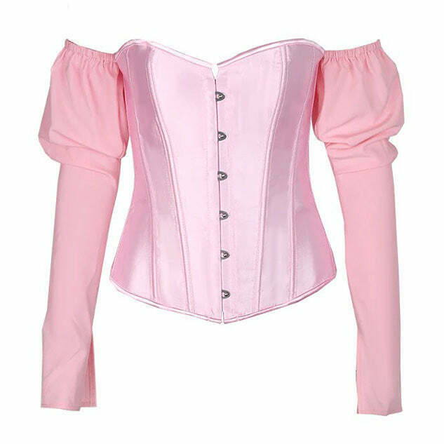 Y2K Fairycore Long Sleeve Corset Top - 90s Grunge, Retro, Pastel Goth, Summer Y