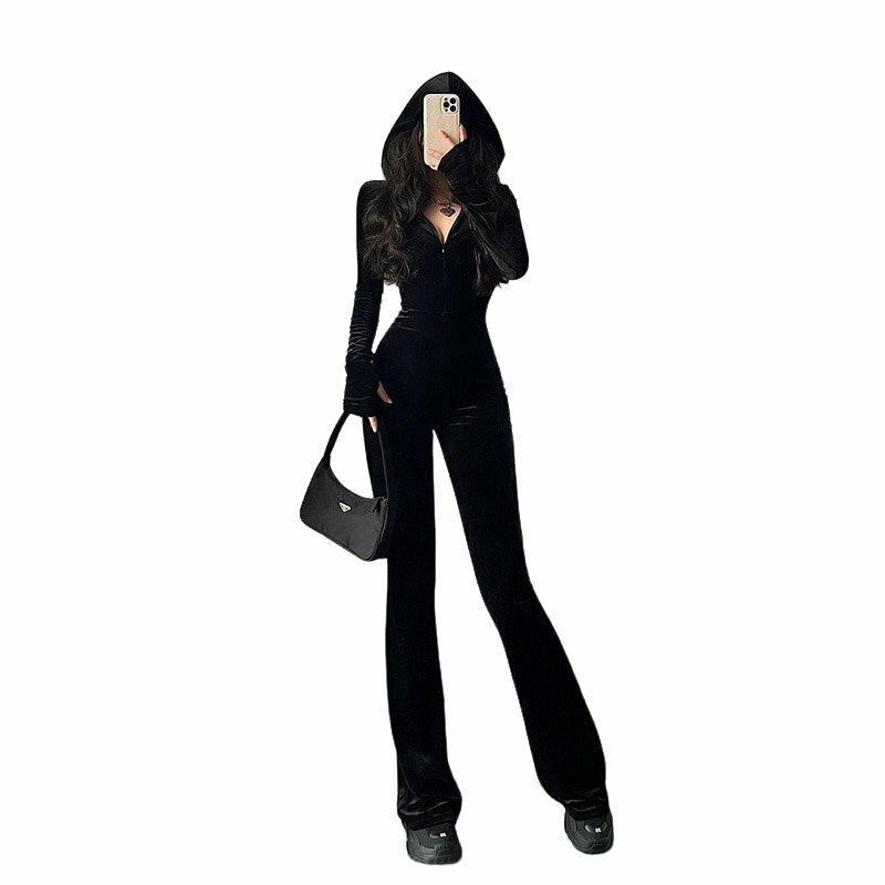 Y2K Fashion Black Velvet Tracksuit - Retro 90s Grunge Outfit, Summer Y2K Party Look