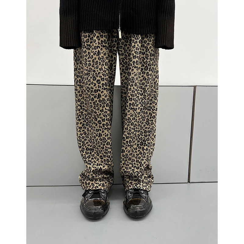 Y2K Fashion Leopard Print Casual Pants - American Vintage Straight Wide Leg Trousers