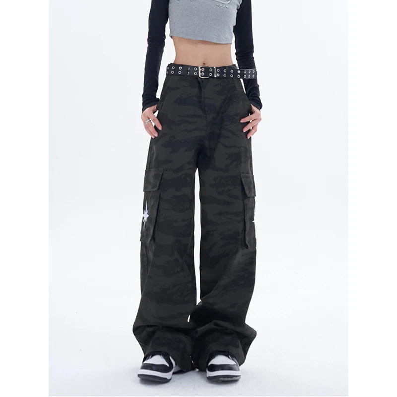 Y2K Fashion Women's Letters Print Harajuku Black Long Pants - Casual Elastic Waist Hippie Joggers Trousers