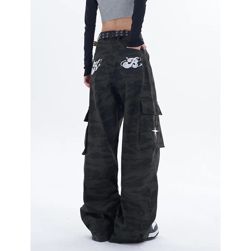 Y2K Fashion Women's Letters Print Harajuku Black Long Pants - Casual Elastic Waist Hippie Joggers Trousers