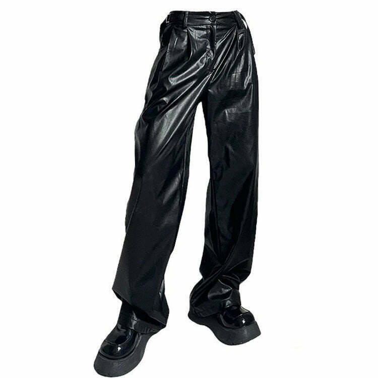 Y2K Faux Leather Grunge Pants - 90s Fashion, Retro Style, Y2K Summer Outfits, Gothic