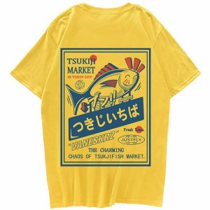 Y2K Fish Print Harajuku T-shirt - Retro 90s Grunge, Summer Y2K Outfits,