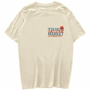 Y2K Fish Print Harajuku T-shirt - Retro 90s Grunge, Summer Y2K Outfits,