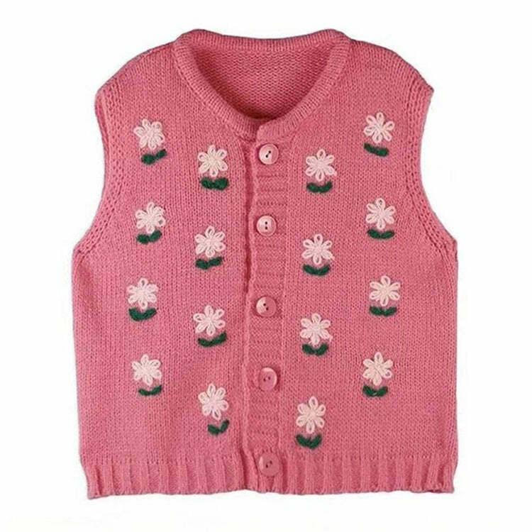 Y2K Floral Embroidered Knit Vest - 90s Grunge, Retro, Pastel Goth, Summer Y2