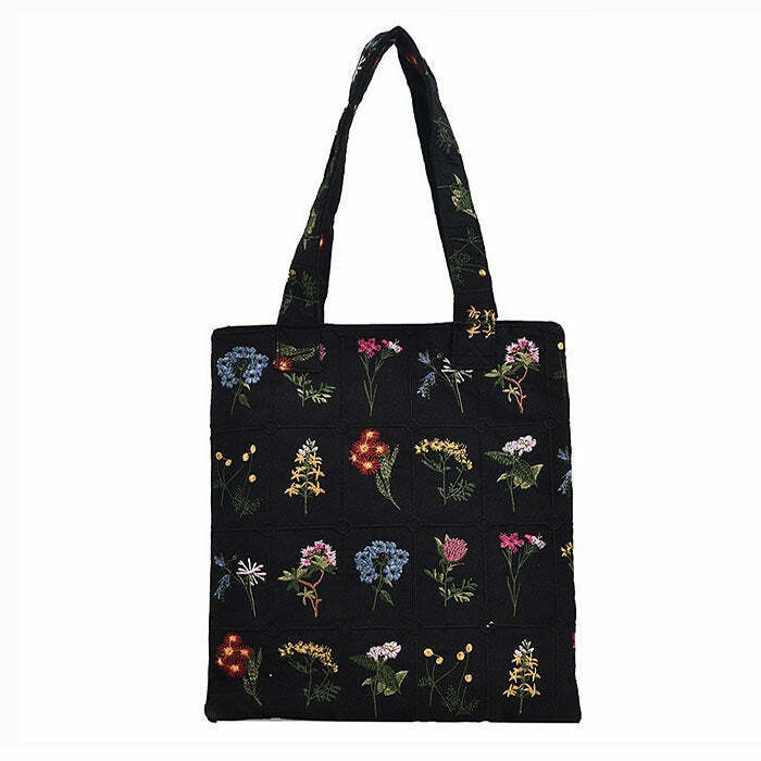 Y2K Floral Embroidered Tote Bag - Perfect for 90s Grunge, Retro, and Summer Outfits