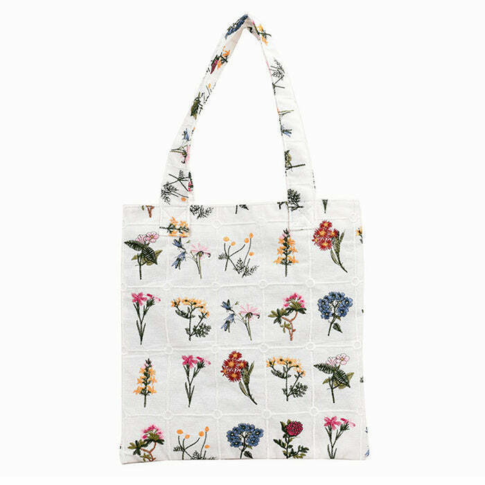 Y2K Floral Embroidered Tote Bag - Perfect for 90s Grunge, Retro, and Summer Outfits