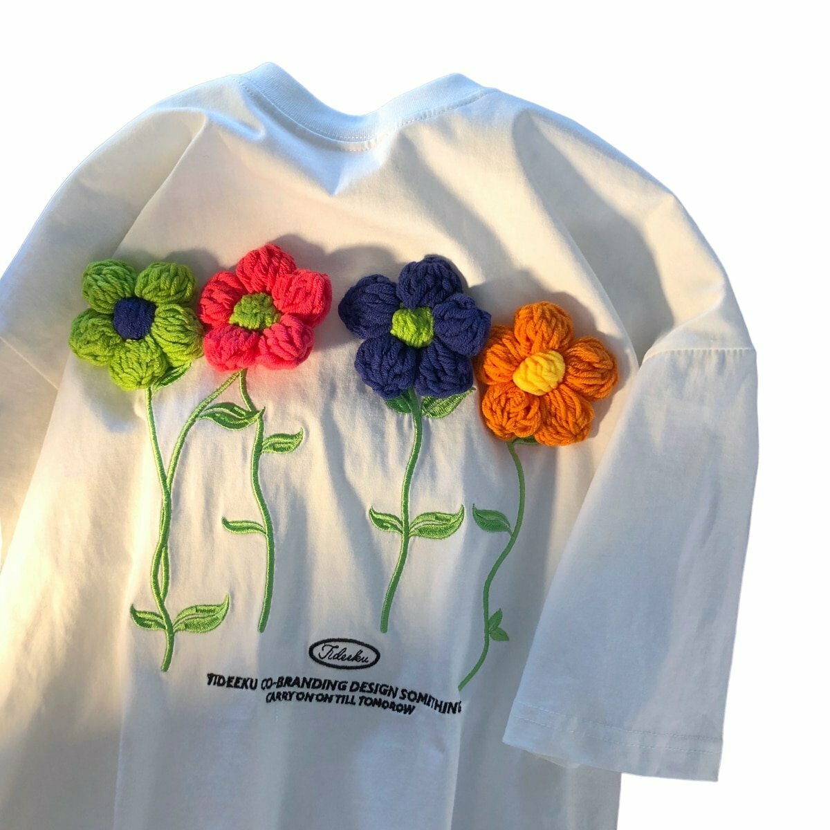 Y2K Floral Knitted T-Shirt - Retro 90s Grunge Summer Outfit, Baby Tees, Y2K