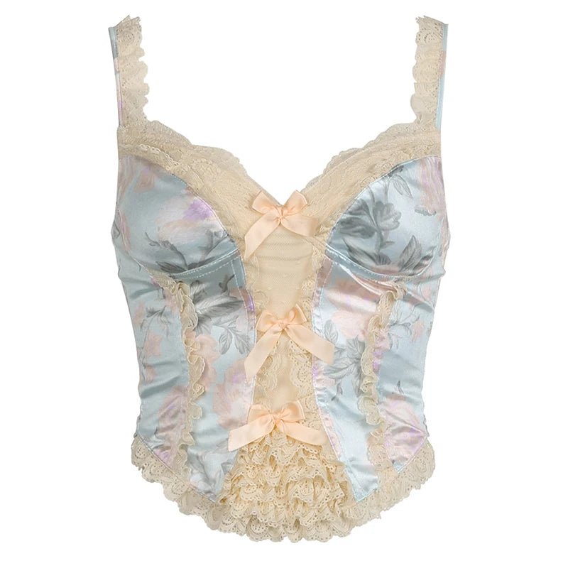 Y2K Floral Lace Corset Top - 90s Grunge, Retro Summer, Pastel Goth, Party Outfit