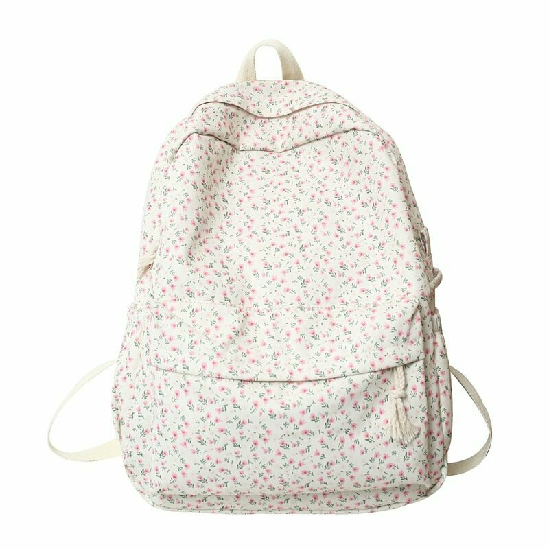 Y2K Floral Print College Backpack - 90s Grunge, Retro Style, Pastel Goth, Y2K Summer