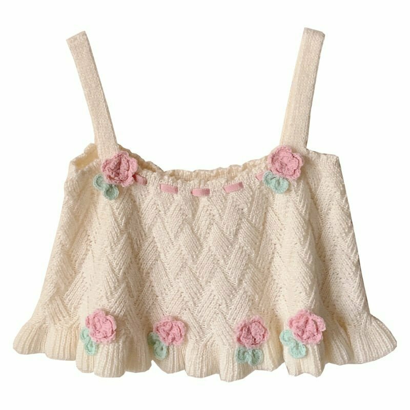 Y2K Flower Embroidery Tank Top - 90s Grunge, Retro Summer, Pastel Goth, Y2K