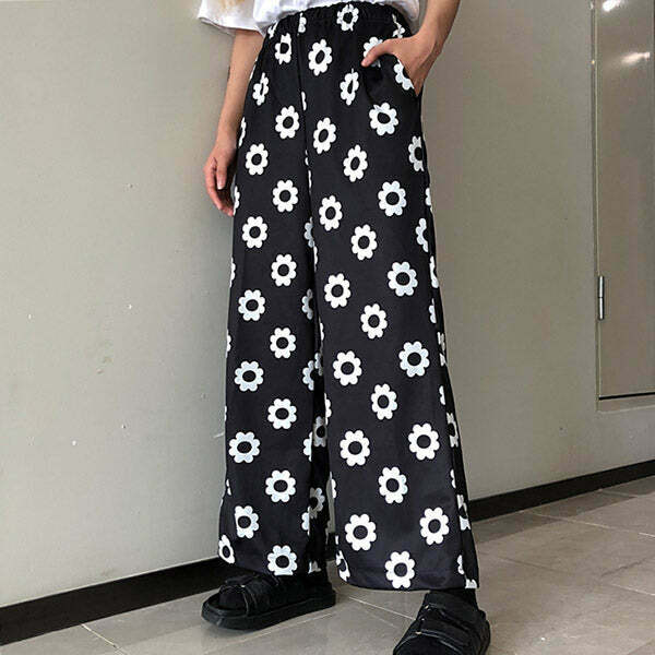 Y2K Flower Power Pants - Retro 90s Grunge, Summer Outfits, and Pastel Goth Fashion