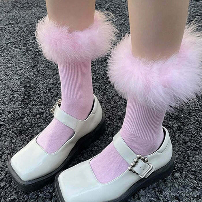 Y2K Fluffy Socks - Retro 90s Grunge, Summer Outfits, and Pastel Goth Fashion