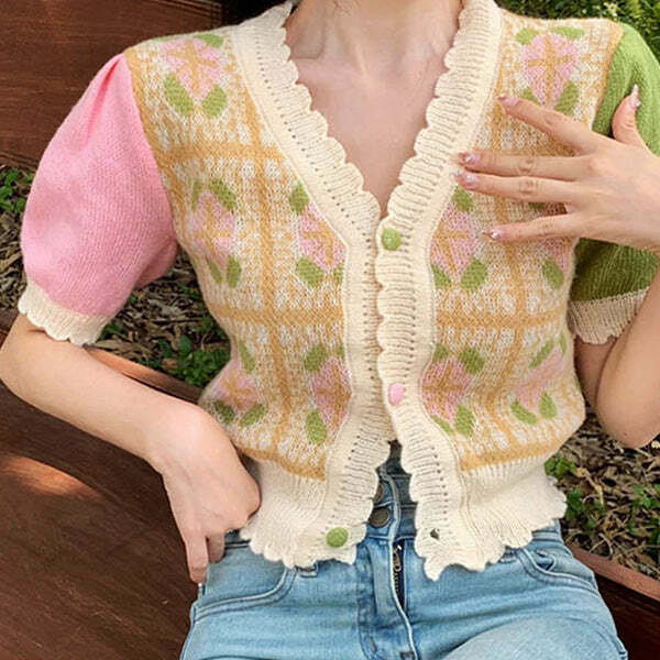 Y2K French Girl Knit Top - 90s Grunge, Retro Summer, Pastel Goth, Y2K Party