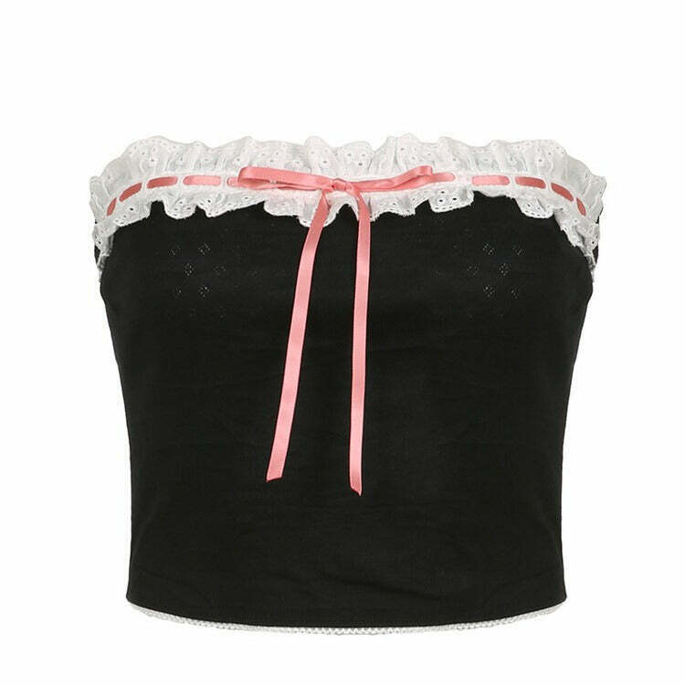 Y2K French Maid Ribbon Tube Top - 90s Grunge, Retro, Summer, Party, and Club Outfits