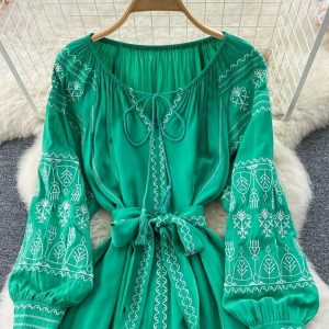 Y2K French Style Long Sleeve Embroidered Dress - 90s Grunge, Retro, Summer, Party Outfit