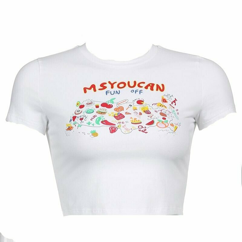 Y2K Fruit Print Crop Top - 90s Grunge, Retro Summer Outfit, Pastel Goth Style