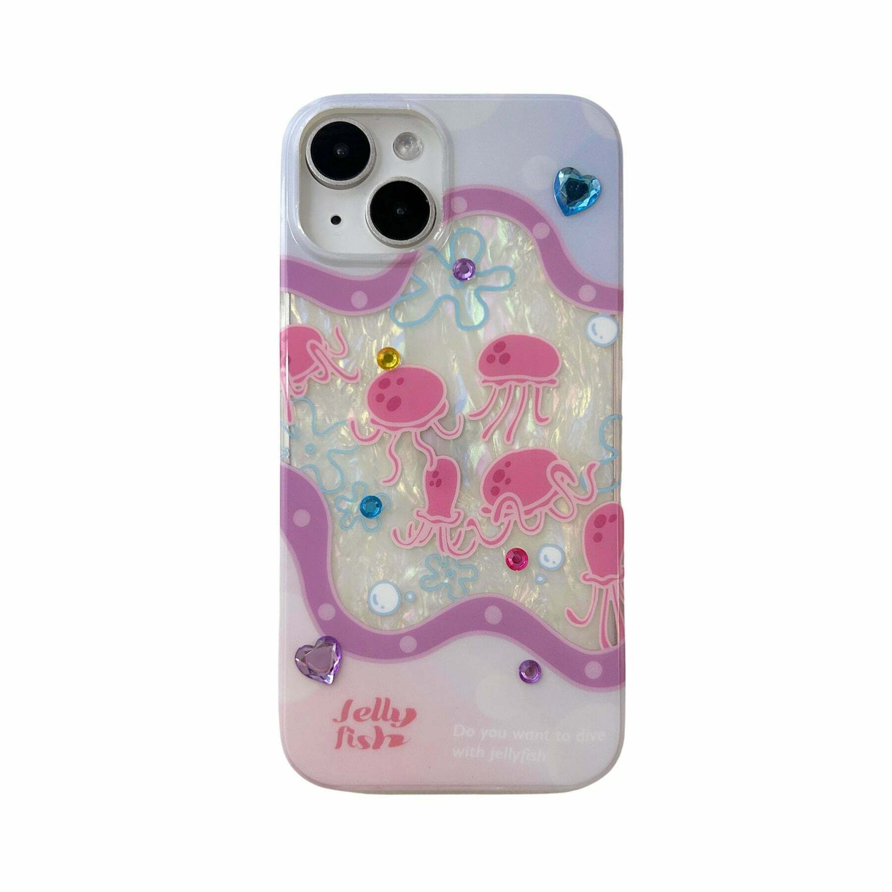 Y2K Glitter Jellyfish iPhone Case - Retro 90s Grunge, Pastel Goth, and Popstar V