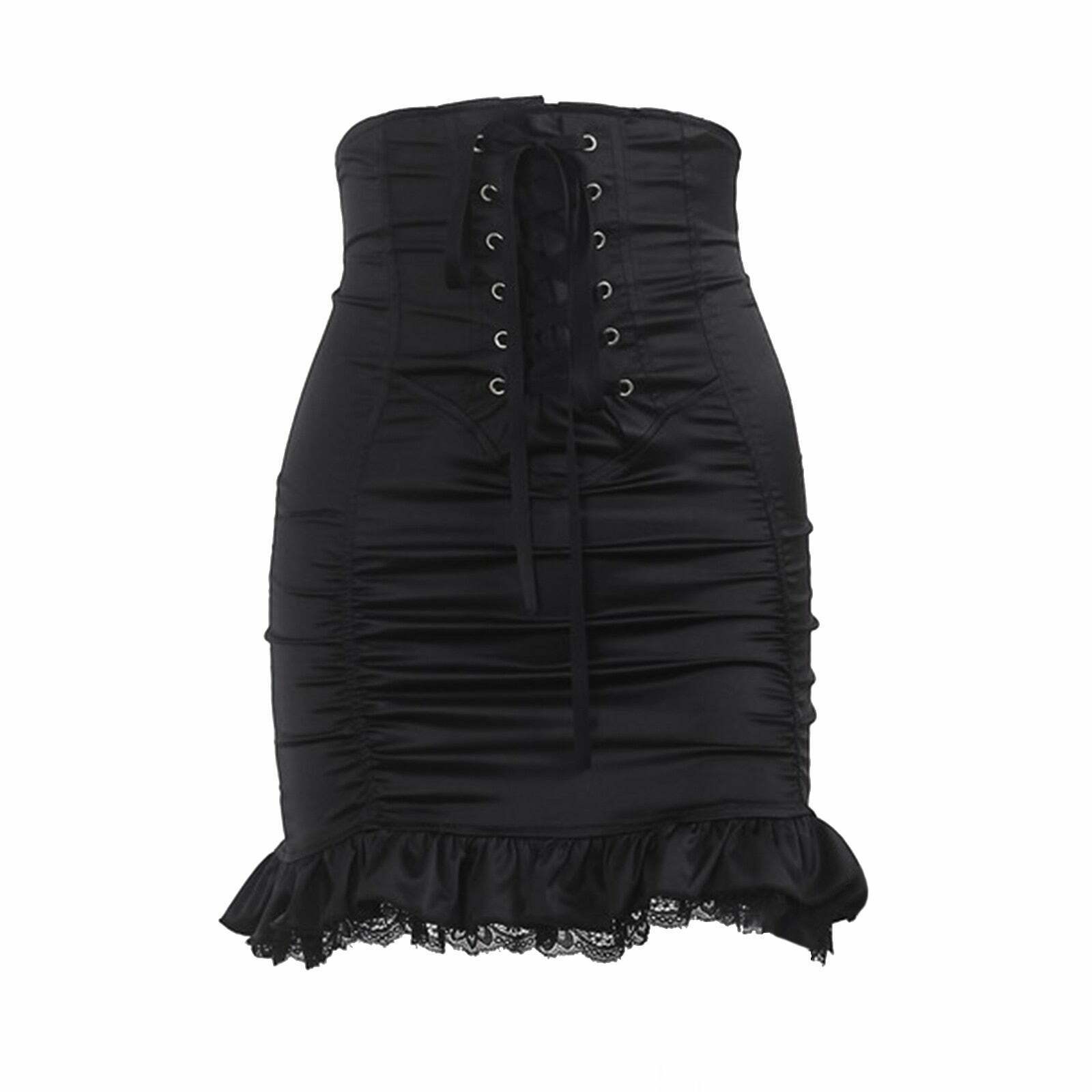 Y2K Goth Black Bodycon Skirt - Retro 90s Grunge, Summer Party, Club, and Popstar