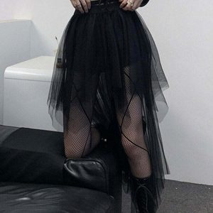 Y2K Goth Mesh Skirt - Retro 90s Grunge Outfit, Perfect for Y2K Summer and Party Looks