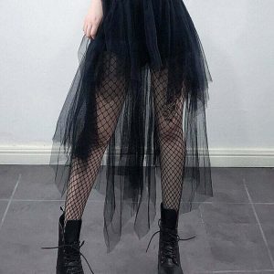 Y2K Goth Mesh Skirt - Retro 90s Grunge Outfit, Perfect for Y2K Summer and Party Looks