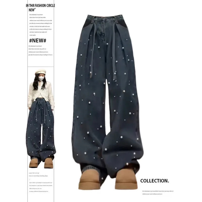 Y2K Gothic Black Baggy Jeans - Women's Streetwear High Waist Denim Pants