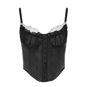 Y2K Gothic Black Lace Camisole Top - Retro 90s Grunge Fashion, Summer Party Outfit