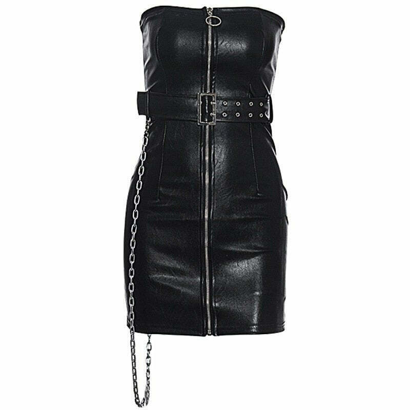 Y2K Gothic Bodycon PU Dress - Retro 90s Grunge, Summer Party, Club & Popstar Outfits