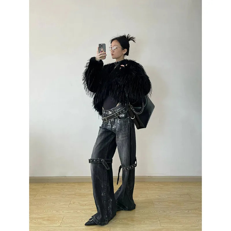 Y2K Gothic Cargo Jeans: Vintage High Waist Harajuku Denim Trousers