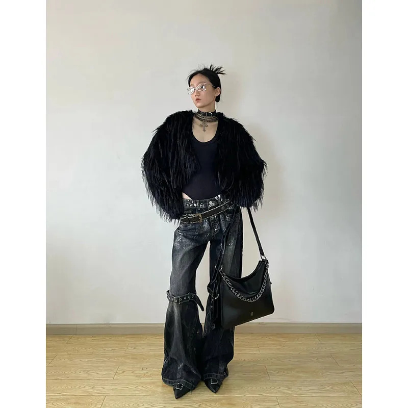 Y2K Gothic Cargo Jeans: Vintage High Waist Harajuku Denim Trousers