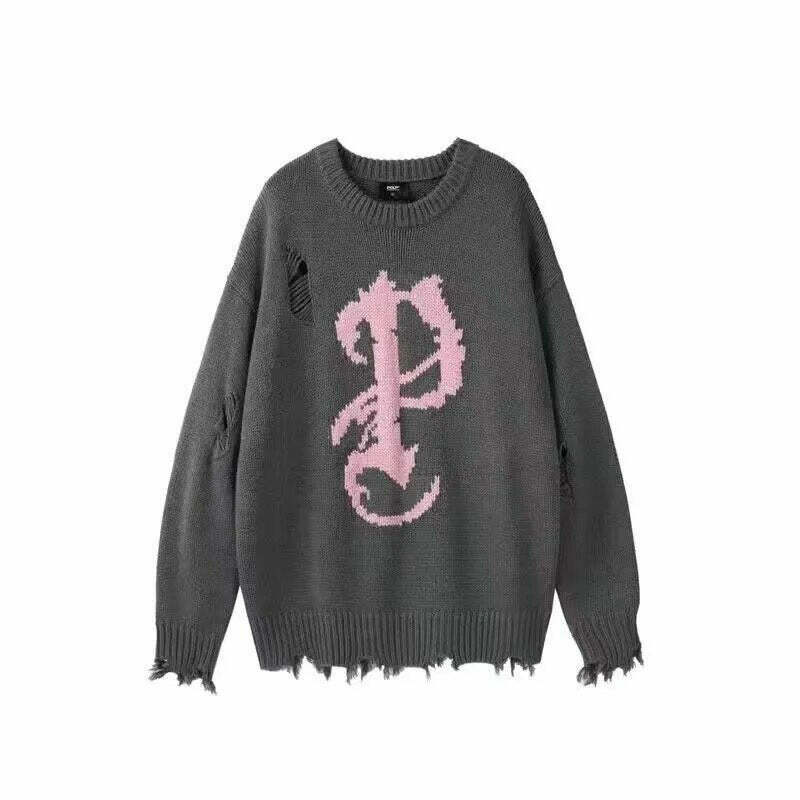 Y2K Gothic Distressed Sweater - 90s Grunge Retro Style, Perfect for Y2K Summer and Party