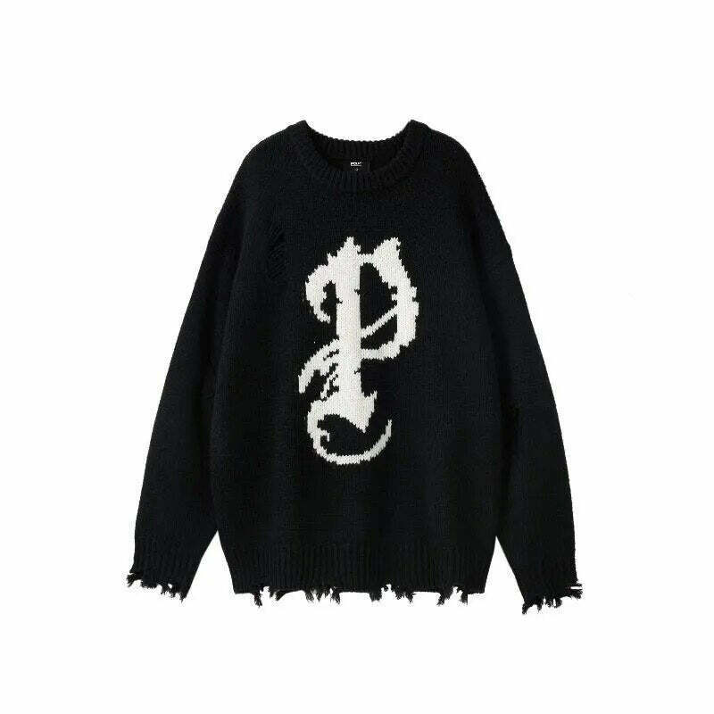 Y2K Gothic Distressed Sweater - 90s Grunge Retro Style, Perfect for Y2K Summer and Party