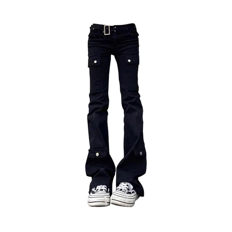 Y2K Gothic Flare Cargo Jeans - Retro 90s Grunge Style for Summer Outfits