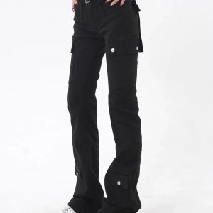 Y2K Gothic Flare Cargo Jeans - Retro 90s Grunge Style for Summer Outfits