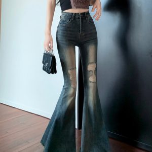 Y2K Gothic Flare Cargo Jeans - Retro 90s Grunge, Summer Y2K Outfits, Hip Hop