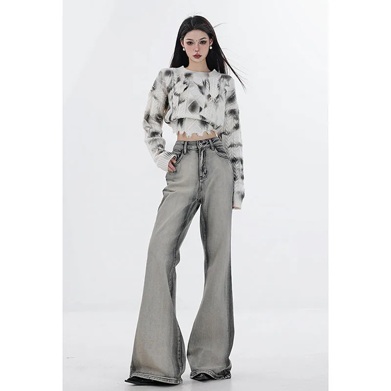 Y2K Gothic Grey Jeans: Vintage Aesthetic Denim Trousers