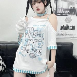 Y2K Gothic Harajuku Cartoon Tee - Retro 90s Grunge, Pastel Goth, Y2K Summer