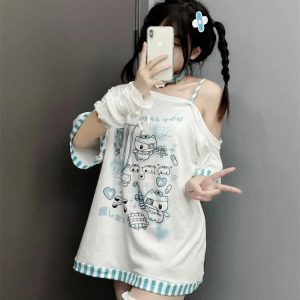 Y2K Gothic Harajuku Cartoon Tee - Retro 90s Grunge, Pastel Goth, Y2K Summer