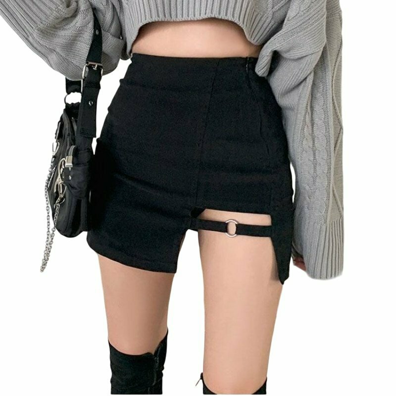 Y2K Gothic High Waist Black Mini Skirt - Perfect for 90s Grunge and Retro Summer Outfits