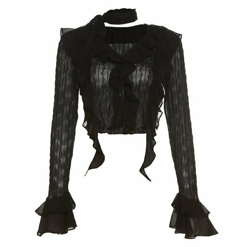 Y2K Gothic Lace Crop Top Blouse - Retro 90s Grunge, Summer Party, and Club Outfits