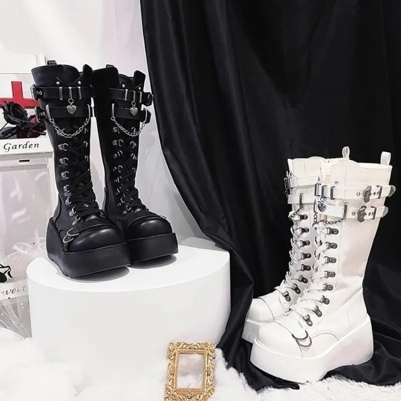 Y2K Gothic Lace-Up Motorcycle Boots - Retro 90s Grunge Fashion, Y2K Club & Party Outfits