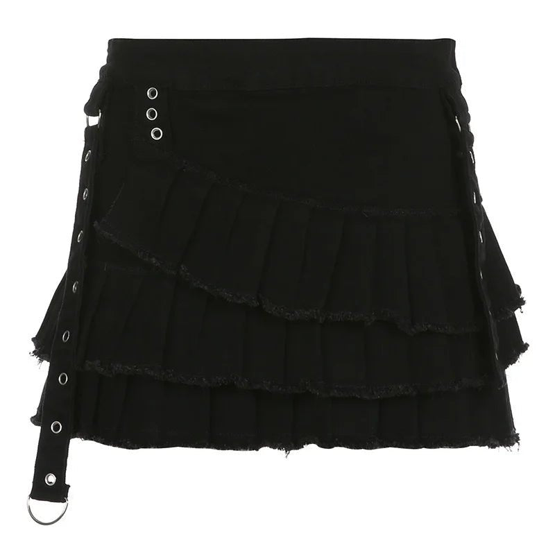 Y2K Gothic Pleated Mini Skirt - 90s Grunge, Retro Summer Outfit, Pastel Goth Fashion