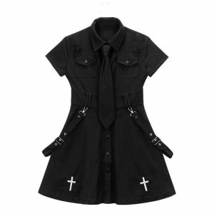 Y2K Gothic Punk Shirt Dress - 90s Grunge Summer Outfit, Retro Y2K Fashion for Women