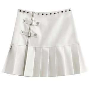 Y2K Gothic Rivet Pleated Skirt - Retro 90s Grunge, Pastel Goth, and Summer Y