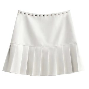 Y2K Gothic Rivet Pleated Skirt - Retro 90s Grunge, Pastel Goth, and Summer Y