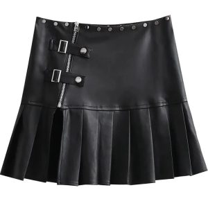 Y2K Gothic Rivet Pleated Skirt - Retro 90s Grunge, Pastel Goth, and Summer Y